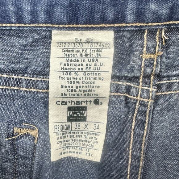 Carhartt Jeans Mens 38 X 34 Blue Denim FR Flame Resistant Straight Leg Workwear - Picture 10 of 12